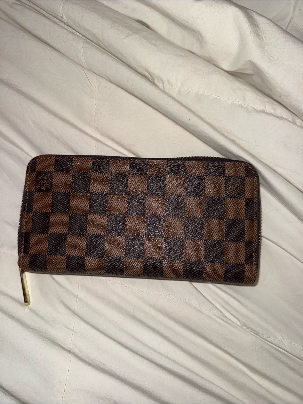 Brown Checkered Zip-Around Wallet